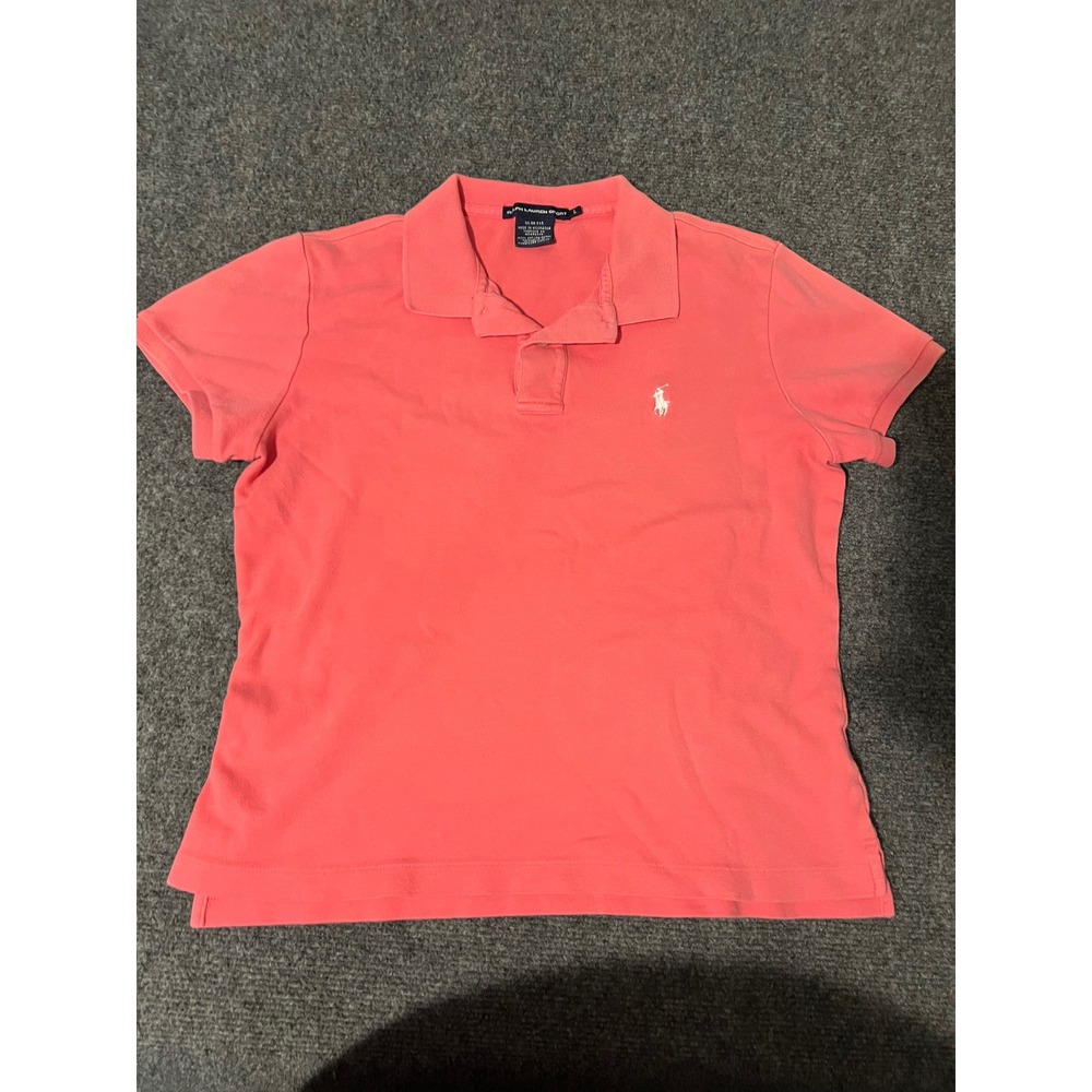 Ralph Lauren Sport Women Slim Fit Polo Shirt Coral Pink Cotton Size L - Picture 2 of 6